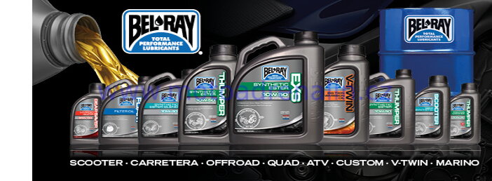 Bel-Ray motocyklové olej, semi synthetic 10W4, 10W50, Bel-Ray fork oil tlumičoví olej 5W,7W,10W, Bel-RAY dvotaktní olej H1R, Bel-RAY SI7 olej do benzínu, Bel-RAY THUMPER, motocyklové závodní a Racingové oleje.