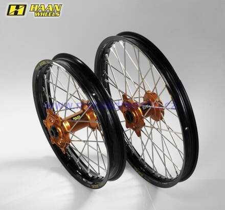 HAAN WHEELS MX sada kol KTM SX/SXF 15-22 Husqvarna, GAS-GAS EXCEL black 21x1,6 /19x2,15 náboje kol oranžové.